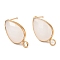 Brass Stud Earring Findings, with Glass and 304 Stainless Steel Pins & Horizontal Loops, Cadmium Free & Nickel Free & Lead Free, Light Glod, Teardrop, Old Lace, 18.5~19x10.5x4.5mm, Hole: 2.2mm, Pin: 0.8mm