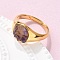 Round Natural Amethyst Chips Finger Rings, 304 Stainless Steel Rings, Real 18K Gold Plated, 10.5mm, Inner Diameter: 17mm