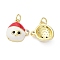 Brass with Cubic Zirconia Enamel Pendants, Cadmium Free & Lead Free, Rack Plating, Christmas Theme, Santa Claus, Real 18K Gold Plated, 16.5x15x5mm, Hole: 3mm