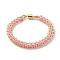 Glass Seed Beaded Bracelet with Brass Magnetic Clasps, Braided Bracelet for Women, Pink, 7-1/2 inch(19cm)