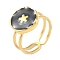 Ion Plating(IP) 304 Stainless Steel Enamel Flat Round with Flower Cuff Finger Rings, Open Rings for Women, Real 18K Gold Plated, Adjustable