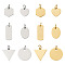 12Pcs 12 Style 201 Stainless Steel Charms & Pendants, with Jump Rings, Stamping Blank Tag, Manual Polishing, Triangle & Heart & Oval & Flat Round & Rectangle & Hexagon, Golden & Stainless Steel Color, 10.5~20x8~16x1mm, Hole: 3~3.5mm, 1pc/style