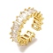 Cubic Zirconia Rectangle Open Cuff Ring, Real 18K Gold Plated Brass Jewelry for Women, Lead Free & Cadmium Free, Clear, Inner Diameter: 16mm