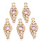 Brass Micro Pave Cubic Zirconia Links Connectors, with Glass, Horse Eye, Long-Lasting Plated, Light Gold, Pink, 19.5x8x3mm, Hole: 1.2mm