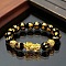 Natural Obsidian & Pi Xiu Stretch Bracelet, Om Mani Padme Hum Bracelet, Golden