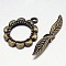 Brushed Brass Toggle Clasps, Flower & Leaf, Nickel Free, Antique Bronze, 21x18x2mm, , Bar: 5x27x6mm, Hole: 1mm