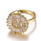 Brass Micro Pave Cubic Zirconia Adjustable Rings, Flat Round with Initial Letter, Lead Free & Cadmium Free, Golden, US Size 6(16.5mm)