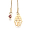Adjustable 304 Stainless Steel Lariat Necklaces, Slider Necklaces, with Snake Chains and Birthstone Charms, Hamsa Hand with Star of David, Indian Pink, Golden, 26.77 inch(68cm)