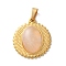 Natural Rose Quartz Pendants, 304 Stainless Steel Flat Round Charms, Ion Plating(IP), Golden, 23x20x5~5.5mm, Hole: 4.5x3mm