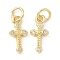 Brass Micro Pave Cubic Zirconia Pendants, Cross Charms, Long-Lasting Plated, Cadmium Free & Lead Free, Rack Plating, with Jump Ring, Real 18K Gold Plated, 13x6.5x2mm, Hole: 3.6mm