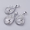 Natural Quartz Crystal Pendants, Rock Crystal Pendants, with Brass Finding, Teardrop with Peacock, Platinum, 33x20x10.5mm, Hole: 5x6.5mm