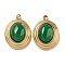 Natural Green Jade Dyed Pendants, 304 Stainless Steel Oval Charms, Golden, 19x14x7mm, Hole: 1.8mm