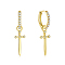 Fashionable S925 Silver Zircon Cross Hoop Earrings for Halloween Costume Accessories, Golden, 26x6mm