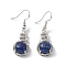 Natural Dyed Lapis Lazuli Gourd Dangle Earrings with Crystal Rhinestone, Platinum Brass Jewelry for Women, 39mm, Pin: 0.6mm