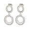 Oval Brass Pave Clear Cubic Zirconia Dangle Stud Earrings, Platinum, 31.5x14mm