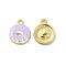 Alloy Enamel Pendants, Donut Charm, Golden, Lilac, 19x15x2mm, Hole: 2mm