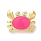 Rack Plating Brass Micro Pave Cubic Zirconia Pendants, with Enamel, Real 18K Gold Plated, Cadmium Free & Lead Free, Crab, Hot Pink, 11x15x5.5mm, Hole: 5x3mm