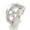Rack Plating Brass Micro Pave Cubic Zirconia Chains Open Cuff Rings for Women, Long-Lasting Plated, Cadmium Free & Lead Free, Platinum, 16.5mm