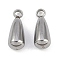 304 Stainless Steel Pendants, Teardrop Charm, Stainless Steel Color, 13x5mm, Hole: 2mm