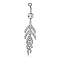 Piercing Jewelry, Brass Cubic Zirconia Navel Ring, Belly Rings, with 304 Stainless Steel Bar, Lead Free & Cadmium Free, Cactus, Clear, Platinum, 73x17mm, Bar Length: 3/8
