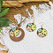 Bohemian Alloy Enamel & Wood Pendant Necklaces & Dangle Earrings Sets, Flat Round with Flower Pattern, Antique Golden, 475mm