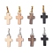 8Pcs 8 Colors Wood Pendants, Cross, with Brass Ice Pick Pinch Bails Finding, Mixed Color, 21~22x14~15x4~5mm, Hole: 5x4mm