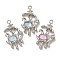 Rack Plating Alloy Pendants, with Rhinestone & Resin, Lead Free & Cadmium Free, Moon with Rabbit, Platinum, 30x17.5x5mm, Hole: 1.8mm