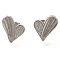 Brass Pave Clear Cubic Zirconia Stud Earrings, Heart, Left and Right, Platinum, 13x12mm