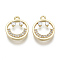 Brass Micro Pave Clear Cubic Zirconia Charms, Nickel Free, Flat Round with Smiling Face, Real 18K Gold Plated, 14x12x1.5mm, Hole: 1.2mm