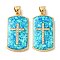 Rack Plating Brass Micro Pave Clear Cubic Zirconia Pendants, with Opal, Cadmium Free & Lead Free, Long-Lasting Plated, Rectangle with Cross, Real 18K Gold Plated, 26.5x13.5x3mm, Hole: 4x3mm