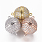 Brass Micro Pave Cubic Zirconia Magnetic Clasps with Loops, Round, Clear, Mixed Color, 21.5~22x17mm, Hole: 1.4mm