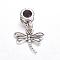 Tibetan Style Alloy European Dangle Charms, Large Hole Pendants, Dragonfly, Antique Silver, 27mm, Hole: 4.5mm, Pendant: 15.5x16.5x2mm
