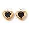 Ion Plating(IP) 304 Stainless Steel Micro Pave Cubic Zirconia Pendants, Gold, Heart, Black, 10.5x10x5mm, Hole: 1.4mm