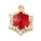 Brass with Cubic Zirconia Pendants, Cadmium Free & Nickel Free & Lead Free, Real 14K Gold Plated, Hexagram, FireBrick, 17.5x13x5mm, Hole: 1.4mm