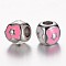 304 Stainless Steel Enamel European Beads, Rondelle, Stainless Steel Color, Pink, 11x9.5mm, Hole: 5mm