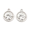 Rack Plating Alloy Pendants, Flat Round with Flower Charms, Platinum, 19x16x2.5mm, Hole: 1.8mm