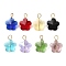 Transparent Glass Pendants, Flower, with Real 18K Gold Plated 304 Stainless Steel Loop, Faceted, Mixed Color, 18x13.5x8.5mm, Hole: 2.5mm