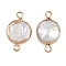 Natural Keshi Pearl Pendants, Flat Round Charms, with Brass Findings, White, Golden, 19.5~20.5x11.5~12.5x2.6~6.5mm, Hole: 1.8mm