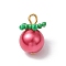 Glass Pearl Pendants, Tomato, with Glass Seed Beads & Iron Loops, Indian Red, 15.5~16x10~11mm, Hole: 2mm