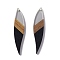 Opaque Resin & Walnut Wood Big Pendants, Leaf Charms, Black, 53x11.5x3mm, Hole: 1.8mm