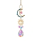 Glass Teardrop/Star Prisms Suncatchers Hanging Ornaments, with Stainless Steel Moon and Gemstone Beads, for Home, Garden Decoration, Evil Eye, Moon: 55x45mm