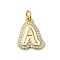 Brass Micro Pave Cubic Zirconia Pendants, Cadmium Free & Nickel Free & Lead Free, with Jump Rings, Real 18K Gold Plated, Letter A, 18.5x14.5x2mm, Hole: 3.8mm
