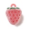 Flocky Resin Pendants, Strawberry, with Iron Loop, Red, 22x17x17mm, Hole: 2mm