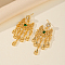 Golden Crescent Moon Tassel Brass Dangle Stud Earrings, with Cubic Zirconia, Fashionable Bridal Accessories, Green, 55x25mm