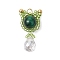 Natural Green Tiger Eye(Dyed & Heated) & Handmade Glass Seed Beaded Cat Shape Pendants, with Jump Ring, 28.5x15x8mm, Hole: 3mm