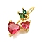 Brass Micro Pave Cubic Zirconia Pendants, Cherry Charms, Lead Free & Cadmium Free, Rack Plating, Long-Lasting Plated, with Jump Ring, Real 18K Gold Plated, 16x10.5x4.5mm, Hole: 3.5mm