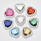 Shining Flat Back Faceted Heart Acrylic Rhinestone Cabochons, with Brass Cabochon Settings, Mixed Color, 22x22x5mm