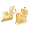 Rack Plating Heart Brass Stud Earrings, Lead Free & Cadmium Free, Long-Lasting Plated, Real 18K Gold Plated, 49x25.5mm