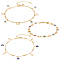 3Pcs 3 Style Butterfly & Cross & Enamel Evil Eye Charm Anklets Set, Brass Satellite & Figaro & Coffee Bean Chains Stackable Anklets for Women, Golden, 8-7/8 inch(22.6~22.8cm), 1Pc/style