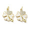 Brass Micro Pave Clear Cubic Zirconia Pendants, Cadmium Free & Lead Free, with Synthetic Opal and Jump Rings, Real 18K Gold Plated, Clover Charms, White, 17.5x14.5x2.5mm, Hole: 3mm